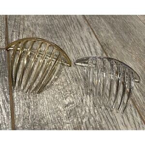 Lot of 2 Plastic Hair Combs Clips Vintage Clear 4.5" Vintage 70s Comb Curved‎